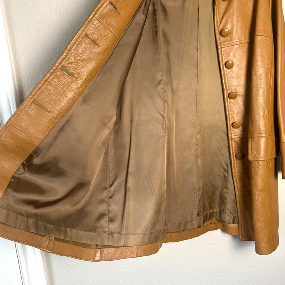 70s vintage genuine leather jacket light brown long coat trench large oversized - Picture 7 of 11